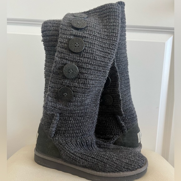 Ugg Australia Classic Cardy Gray Knit Tall Winter Boots Women’s Size 7 - Picture 4 of 10